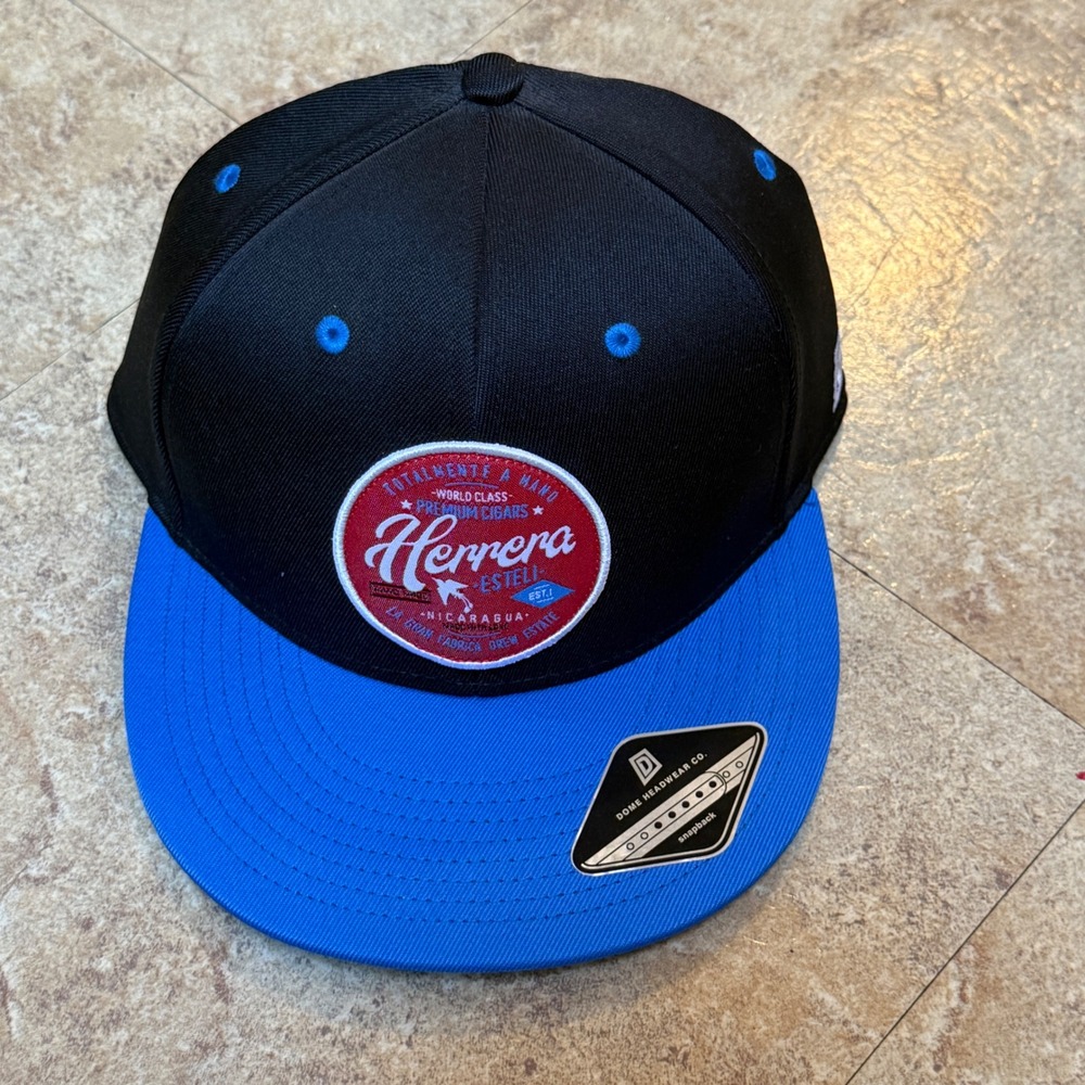 Dome Headwear Herrera Esteli Premium Cigars Snapback Hat Black Blue Drew Estate